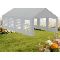 NaiZy - Tente de jardin grise 4x8 mètres, avec structure de sol renforcée, toit et parois latérales en PE, dotée de fenêtres, idéale pour les fêtes et les événements