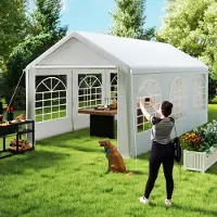 YARDIN Tente de fête , dimensions 3x6 mètres, structure en acier galvanisé, couleur blanche, revêtement en polyéthylène, fenêtres latérales ventilées, idéale pour les barbecues et les événements