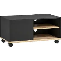 BellaFurn Meuble TV sur roulettes avec compartiment de rangement et étagère | Couleur : Noir et chêne | Dimensions : 45 x 80 x 39 cm