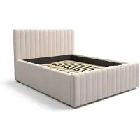 Meublorama Lit double ELORIA 160x200 en tissu bouclé beige avec tête de lit capitonnée et sommier inclus