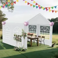 YARDIN Tente de jardin 3x4 mètres, en acier galvanisé, de couleur blanche, avec revêtement en polyéthylène, fenêtres latérales ventilées, idéale pour les barbecues et les événements