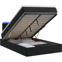 vidaXL Coffre de lit avec matelas et éclairage LED, noir, 120 x 200 cm, revêtement en velours