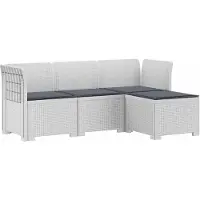 vidaXL : Canapé de jardin pour 4 personnes avec coussins, imitation rotin, plastique PP, blanc
