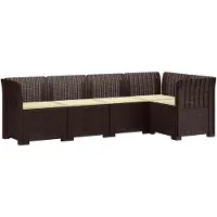 vidaXL : Canapé de jardin pour 5 personnes avec coussins, imitation rotin, en plastique PP, couleur marron