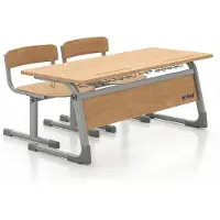 Xl Moebel Gmbh Bureau d'école en bois avec deux chaises robustes et un grand espace de rangement