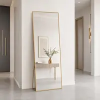 UnboxG , miroir de pleine longueur 164x54 cm, finition dorée, miroir sur pied avec cadre en aluminium, verre de sécurité, miroir de courtoisie autoportant, possibilité de fixation murale