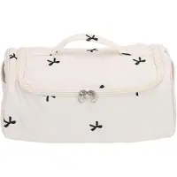 Gistuch Sac de voyage matelassé avec crochets, grande capacité, sac de rangement portable en coton pour accessoires de sèche-cheveux, de couleur blanc cassé et noir