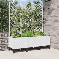 Prolenta Maison Exclusive - Jardinière avec treillis et roulettes, blanche, 120 x 40 x 146 cm, en polypropylène
