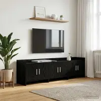 Prolenta Meuble TV exclusif - Dimensions : 168 x 33 x 47 cm - Matériau : panneaux de particules imitation chêne noir