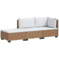 vidaXL : Ensemble de salon de jardin en rotin avec 3 pièces et coussins, modèle GENDT, rotin naturel