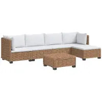 vidaXL : Ensemble de salon de jardin en rotin avec 6 pièces et coussins, modèle GENDT, rotin naturel