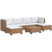 vidaXL : Ensemble de salon de jardin en rotin, 7 pièces, avec coussins, modèle GENDT, rotin naturel