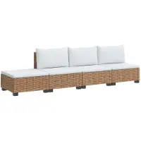 vidaXL : Ensemble de salon de jardin en rotin, 4 pièces, avec coussins, modèle GENDT, rotin naturel