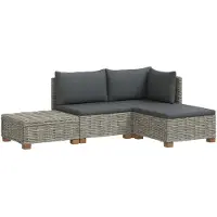 vidaXL Ensemble de salon de jardin en rotin, 4 pièces, avec coussins, modèle GENDT, rotin naturel, couleur gris