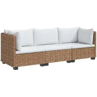vidaXL : Ensemble de salon de jardin en rotin avec 3 pièces et coussins, modèle GENDT, rotin naturel