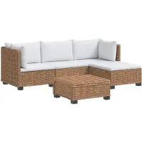 vidaXL : Ensemble de salon de jardin en rotin, 5 pièces, avec coussins, modèle GENDT, rotin naturel