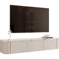 Idohome - Meuble TV suspendu AZELIA, façades rainurées avec éclairage LED, design moderne, beaucoup d'espace de rangement pour le salon et les appareils multimédias