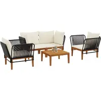 vidaXL , ensemble de 5 pièces en bois d'acacia massif et corde, style naturel