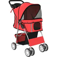 BellaFurn Poussette pliable pour chiens, adaptée aux petites races jusqu'à 10 kg | Couleur : Rouge | Dimensions : 44 x 77 x 102 cm