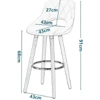 BellaFurn Tabouret de bar avec dossier et repose-pieds en similicuir, couleur gris | 43x43x91 cm
