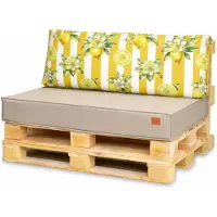 Blomster Lot de 2 coussins pour mobilier en palettes 120 × 80 cm, coussin d’assise pour europalette, pour canapé en palettes, coloris beige avec motif citrons