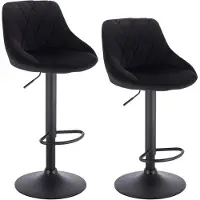 BellaFurn Ensemble de 2 tabourets de bar, réglables en hauteur et pivotants, assise en velours | Noir | 35x38x86-106 cm