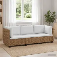 Prolenta Ensemble de salon en rotin naturel GENDT, comprenant 3 pièces et coussins, pour un intérieur élégant et naturel