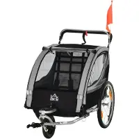 BellaFurn Remorque pour vélo pour enfants, 2-en-1, pour 2 enfants | Couleur : Gris/Noir | Dimensions : 75 x 142 x 101 cm