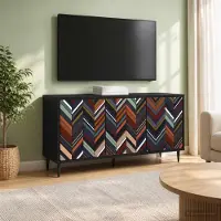 Prolenta Meuble TV exclusif - OMMEN, dimensions : 102 x 33 x 51 cm, couleur noire, aspect chêne