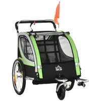 BellaFurn Remorque 2-en-1 pour vélo d'enfant | Couleur : Vert/Gris/Noir/Argent | Dimensions : 75x142x101 cm