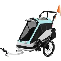 BellaFurn Remorque 2-en-1 pour vélo et poussette, pliable | Couleur : Bleu clair | Dimensions : 65 x 155 x 98 cm