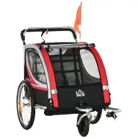 BellaFurn Remorque 2-en-1 pour vélo et poussette | Couleur : Rouge et noir | Dimensions : 75 x 142 x 101 cm