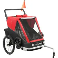 BellaFurn Remorque 2-en-1 pour vélos, conçue pour 2 enfants | Couleur : Rouge | Dimensions : 82 x 155 x 102 cm