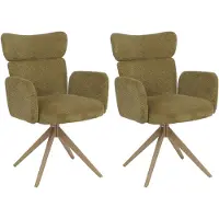 Mendler Fauteuil de salle à manger HWC-N11, modèle pivotant avec retour automatique, revêtement en tissu bouclé (350 g/m²), couleur olive, pieds imitation bois