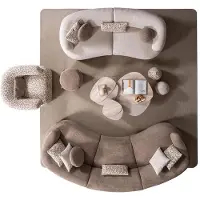 AEA Braun-Beiges Sofa-Set Stilvoller Dreisitzer Textilsessel Holztisch