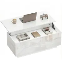 SUGIFT Table basse avec tiroirs, hauteur réglable, en panneau de particules avec finition laquée, blanche | 27 kg | 2 tiroirs | 102x48x54,5 cm