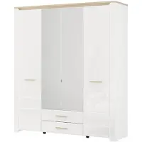 Dmora Mahone - Grande Armoire, 186x216h cm Blanc Mat, 2 Tiroirs