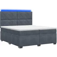 Syfax Lit boxspring avec matelas gris foncé 200 x 200 cm velours