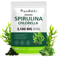 P-Beauty Capsules de spiruline et de chlorelle, 3100 mg, complément alimentaire à base d'algues, dosage élevé, produit végan, 300 capsules