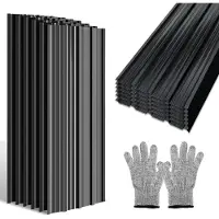 Eikuavons Ensemble de tôles ondulées , 24 pièces, dimensions 129 x 46 cm, tôle profilée, couleur anthracite, comprenant des gants de protection contre les coupures