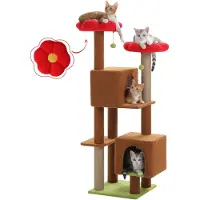 StarTech.com Katzenbaum - Griffoir 133 cm, taille S - 5 plateformes - Nid douillet - Piliers en sisal pour faire ses griffes - Zones de repos en hauteur - Jouet en pompon - Rouge