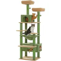 StarTech.com Kratzbaum pour chat - Modèle XL - Hauteur : 184 cm - Multi-étages - Hamac et cachette - Poteaux et plateformes en sisal - Jouets à suspendre pour chats d'intérieur - Couleur : vert