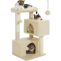 StarTech.com Arbre à grimper Kratzbaum pour chats, 80 cm - Tour pour chats à 3 niveaux - Lit supérieur amovible - Jouet plumeau - Deux cachettes douillettes - Idéal pour les chats d'intérieur