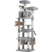 StarTech.com Arbre à gratter pour chats - Tour d'escalade XL - Hauteur : 205 cm - Deux cachettes pour chats - Hamac et plateformes de repos extra larges - Poteaux à gratter - Adapté aux grands chats - Gris