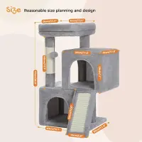 StarTech.com Grand arbre à gratter pour chats d'intérieur - Arbre d'escalade - 4 niveaux - Poteaux à gratter en sisal - 2 cachettes spacieuses - Jouets et tunnel - Hauteur : 104 cm - Gris