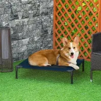 SUGIFT Lit surélevé pour chien, idéal pour l'extérieur, lit pour chat, modèle camping, structure en acier, tissu Oxford 600D, couleur bleue | 76 x 61 x 18 cm | jusqu'à 20 kg | pliable