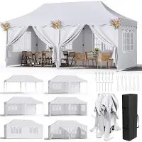 StarTech.com Pavillon pliable 3x6 mètres - Tente de fête - Imperméable - 6 panneaux latéraux amovibles - Structure en acier - Protection UPF 50+ - Adapté pour l'hiver - Blanc