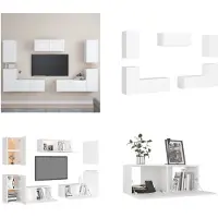 vidaXL 7 pcs. Armoire TV Set Blanc Bois composite - Armoire TV - Armoire HiFi - Armoires HiFi