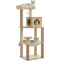StarTech.com Arbre à chat XL - Hauteur : 143 cm - 5 niveaux - Poteaux en sisal pour gratter - Inclut une cachette, un hamac et une plateforme d'observation