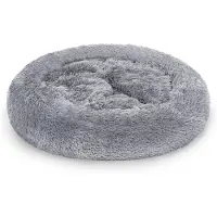 Vigevee Lit pour chien , 80 cm, gris clair, panier doux et rond pour animaux de compagnie en peluche longue, avec bordure haute et base antidérapante